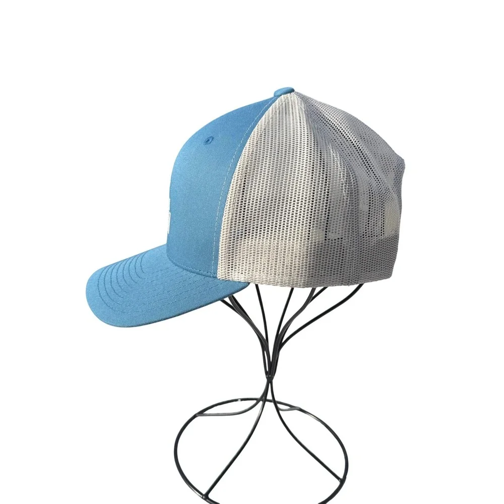 Human Bean Coffee Logo Steel Blue White Retro Trucker Hat Snapback Curved‎ Visor